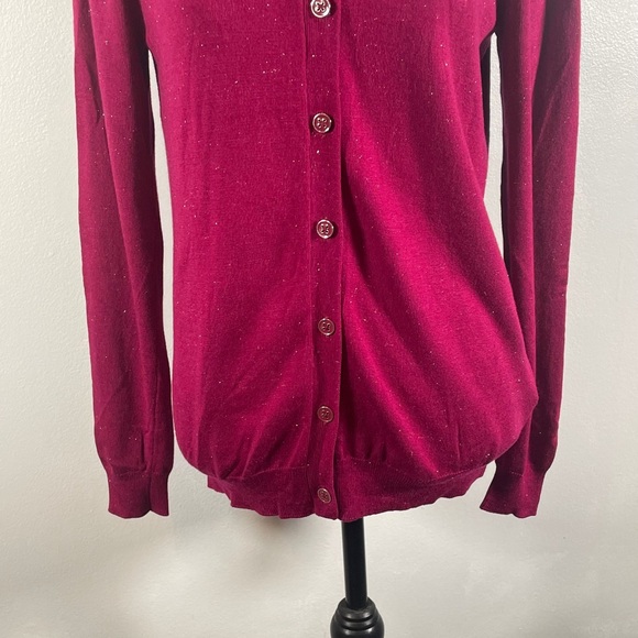Nicole Miller Cranberry Crewneck Button Down Tight Knit Long Sleeve Cardigan M - Picture 4 of 10